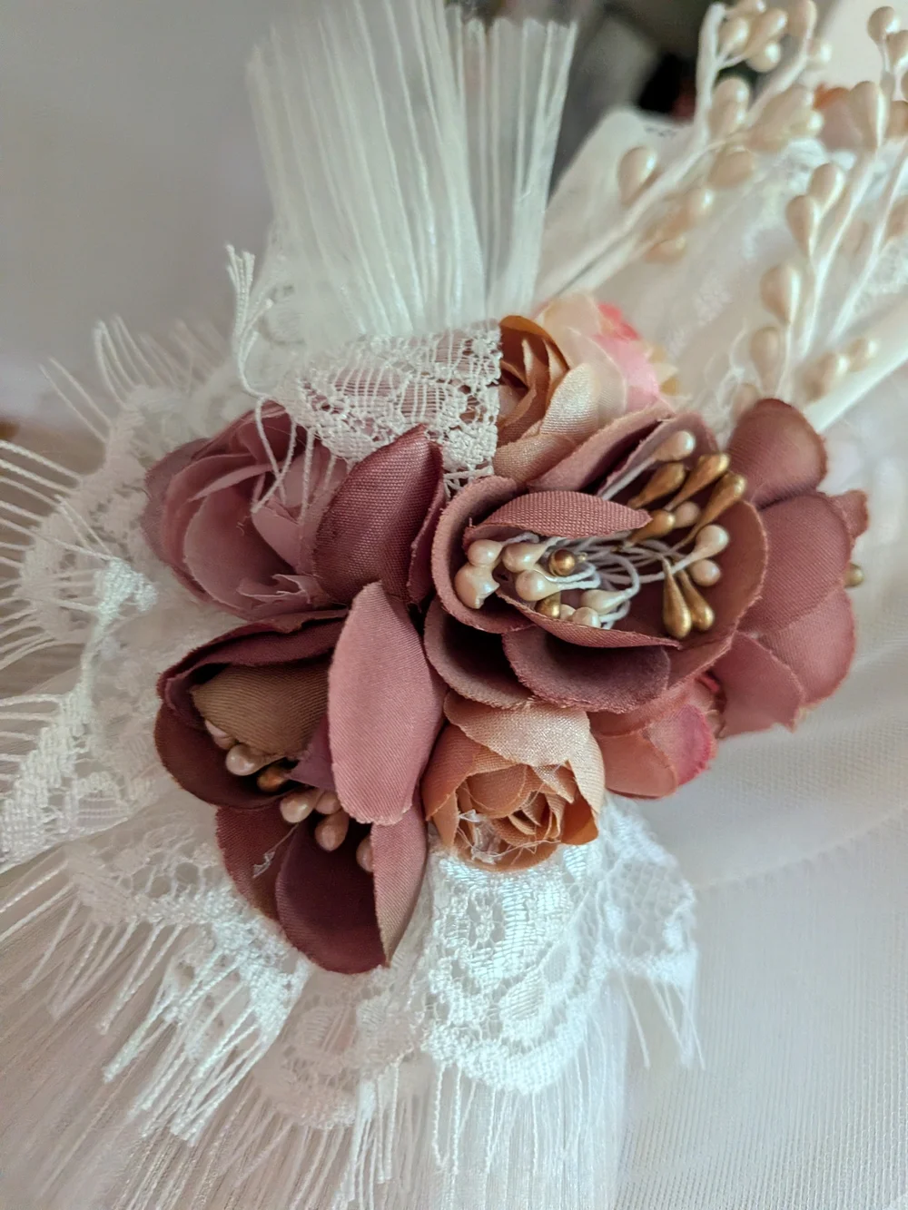 Vintage Floral Bridal Headband Off White